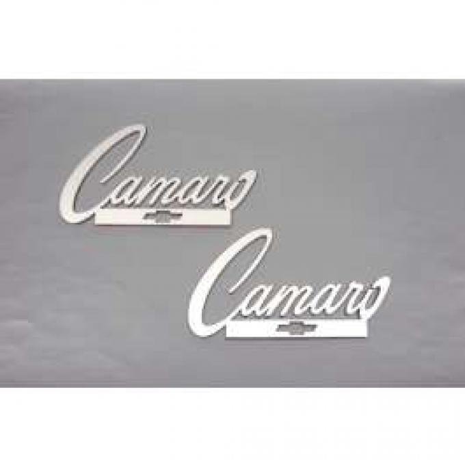 Camaro Taillight Panel Emblems, Camaro Script Logo With Bowtie, Stainless Steel, 1967-1969