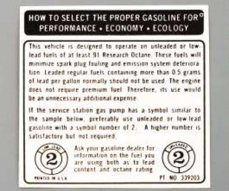 Camaro Decal, Fuel Recommendation, 1973-1974