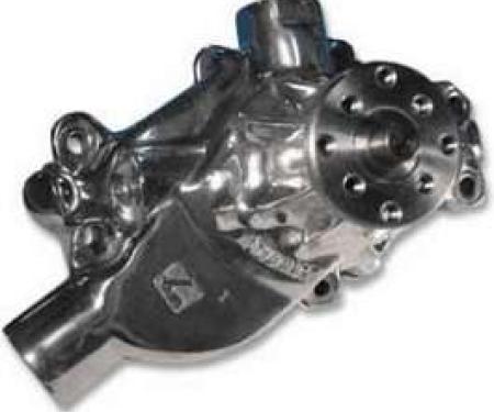 Camaro Water Pump, Small Block, Short, Aluminum, Polished, Hi-Flow, Stewart, 1970-1981