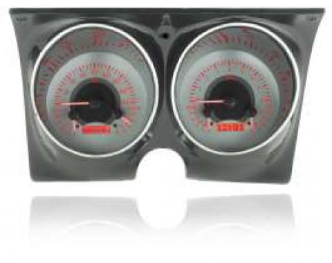 Camaro Analog Dash Gauges, Dakota Digital, Silver With Red Display, 1967-1968