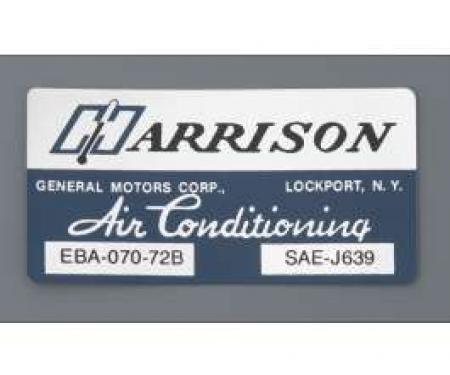 Camaro Air Conditioning Evaporator Box Decal, Harrison, 1972