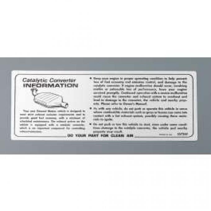 Camaro Catalytic Converter Instructions Decal, 1975-1978