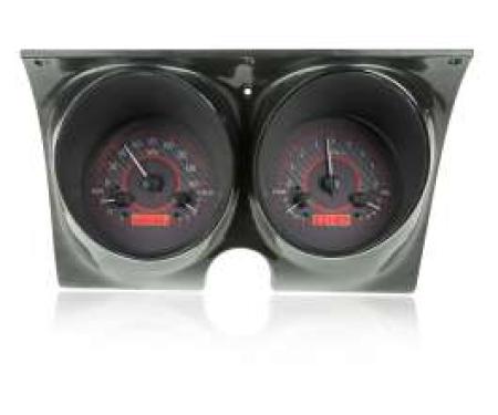 Camaro Analog Dash Gauges, Dakota Digital, Carbon Fiber With Red Display, 1967-1968