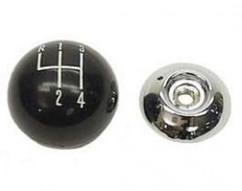 Camaro Shifter Knob, Manual Transmission, Black Ball/Chrome Base, 5/16 Thread, 4-Speed Shift Pattern, For Cars With Muncie Shifter, 1967-1968