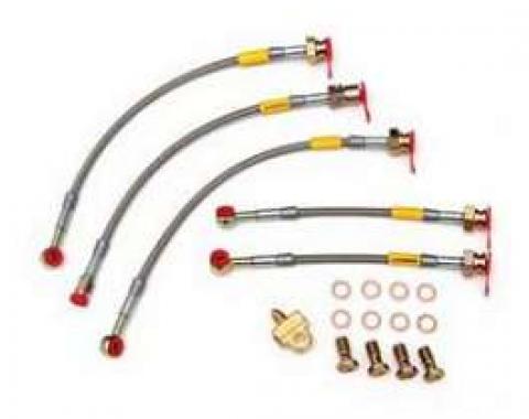 Camaro Braided Disc Brake Hose Kit, Stainless Steel, With Rear Disc & Without Traction Control, Goodridge, 1993-1997