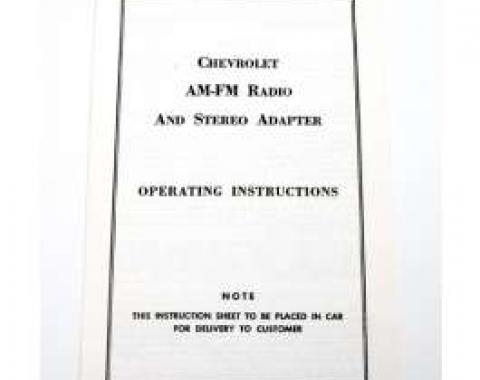 Camaro AM-FM Radio & Stereo Adapter Operating Instructions Booklet, 1968