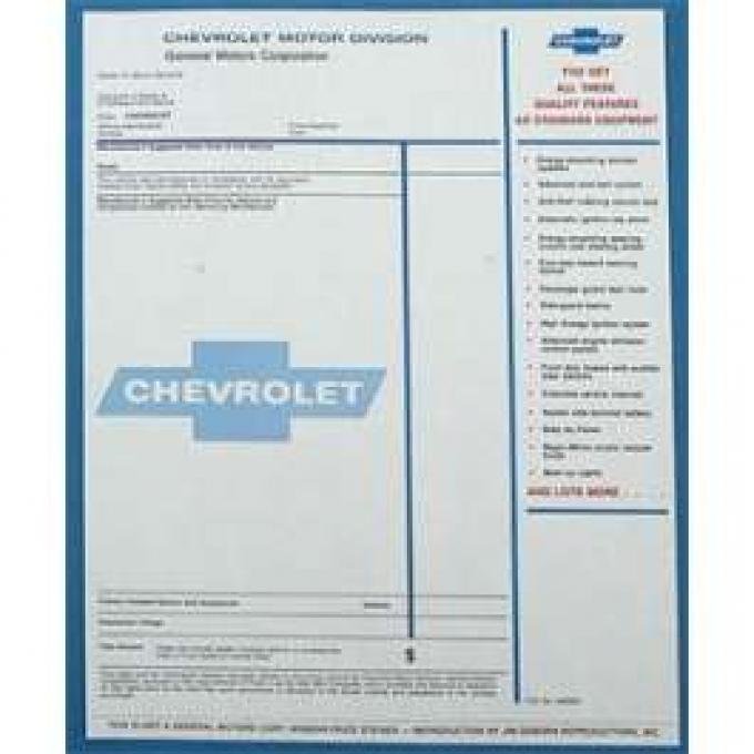 Camaro New Car Window Sticker, 1974-1975