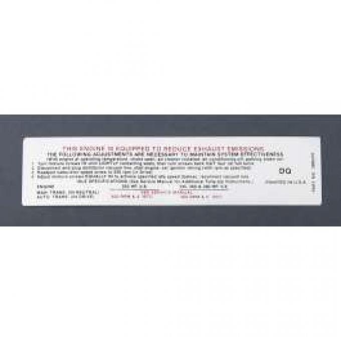 Camaro Emission Decal, Automatic Or Manual Transmission, 396ci/350/360hp, 1970Early