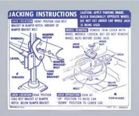 Camaro Jacking Instructions Decal, Trunk, Convertible, 1969