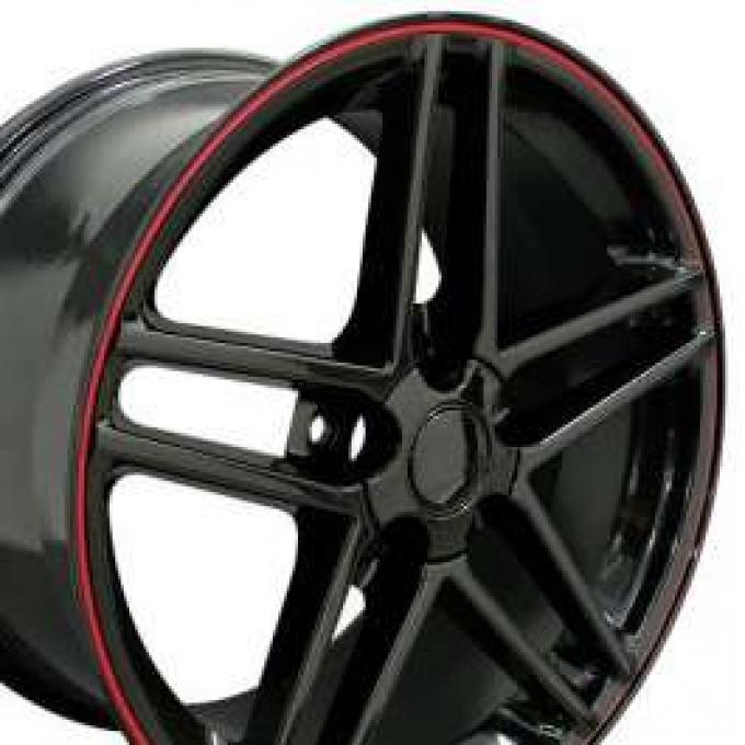 Camaro 18 X 10.5 C6 Z06 Reproduction Wheel, Black With Red Banding, 1993-2002