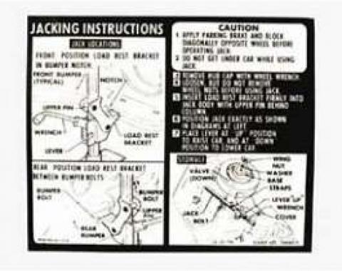 Camaro Jack Instruction Decal, With Full Size Spare, 1971-1972