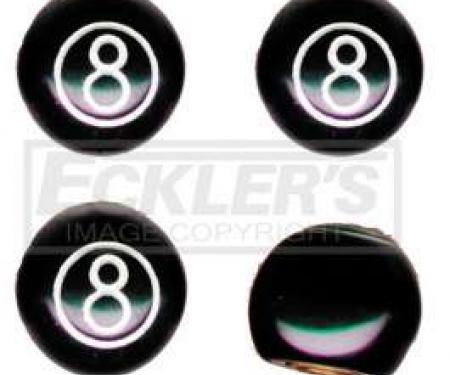 Camaro Valve Stem Caps, 8 Ball, Black, 1967-2014