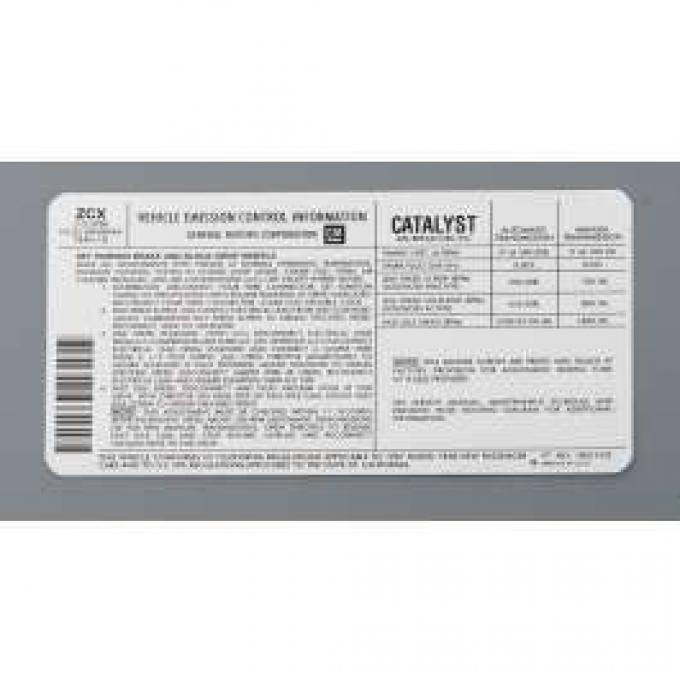 Camaro Decal, Emission Control, 5.0L, Automatic Or Manual Transmission, Code ZCX, 1987