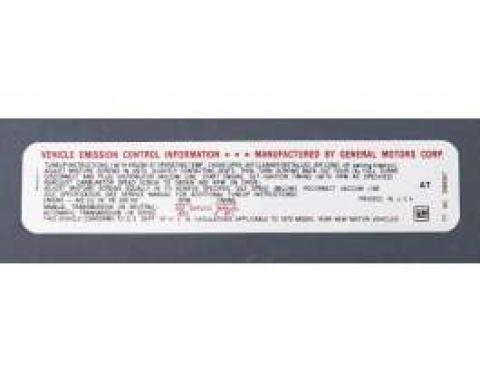 Camaro Emission Decal, Automatic Or Manual Transmission, 402ci/350hp, 1970Late