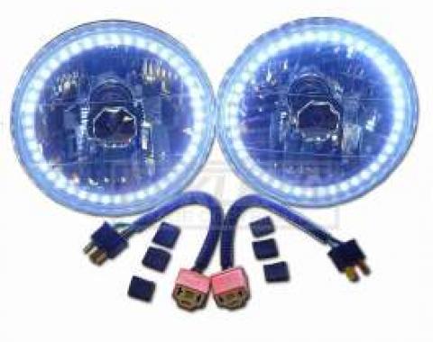 Camaro Headlight, 7 Inch Round White Diamond With Single Color White LED Halo, 1967-1981