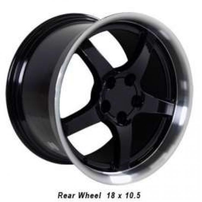 Camaro 18 X 10.5 C5 Style Deep Dish Reproduction Wheel, Black With Machined Lip, 1993-2002