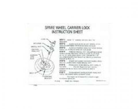 Camaro Spare Tire Lock Instruction Decal, Trunk, 1969