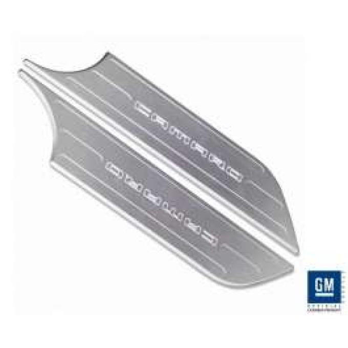 Camaro Chrome Billet Kick Panel Covers, Camaro Logo, 2010-2013