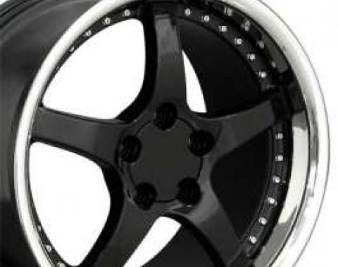 Camaro 18 X 10.5 C5 Style Deep Dish Reproduction Wheel, Black With Rivets, 1993-2002