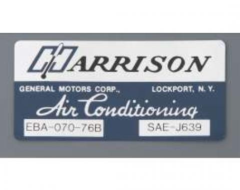 Camaro Air Conditioning Evaporator Box Decal, Harrison, 1976