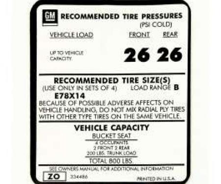 Camaro Tire Pressure, 1973-1974