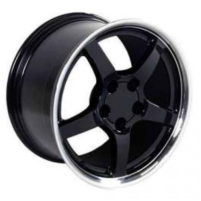 Camaro 17 X 9.5 C5 Style Reproduction Deep Dish Wheel, Black With Machined Lip, 1993-2002