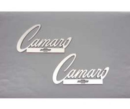 Camaro Taillight Panel Emblems, Camaro Script Logo With Bowtie, Stainless Steel, 1967-1969