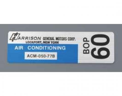 Camaro Air Conditioning Evaporator Box Decal, Harrison, 1977