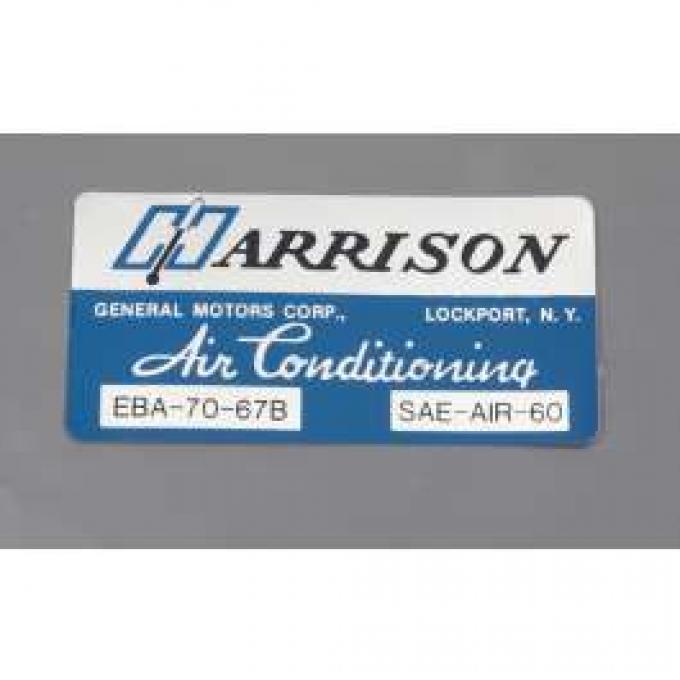 Camaro Air Conditioning Evaporator Box Decal, Harrison, 1967