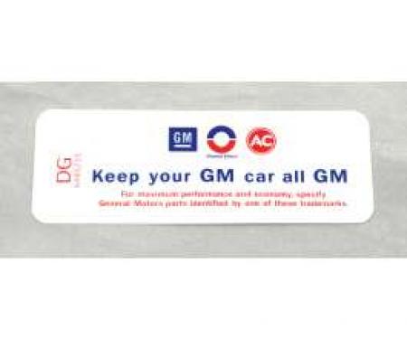 Camaro Air Cleaner Decal, "Keep Your GM Car All GM", For Cars With Cowl Induction, DG, 1969-1971