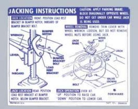 Camaro Jacking Instructions Decal, Trunk, Convertible, 1969