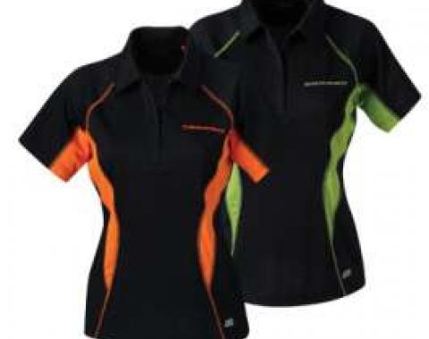 Chevy Polo Shirt, Women's, Zippered, Northend Performance, Black And Mandarin