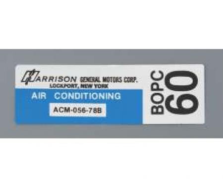 Camaro Air Conditioning Evaporator Box Decal, Harrison, 1978