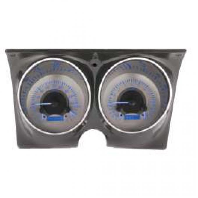 Camaro Analog Dash Gauges, Dakota Digital, Silver With Blue Display, 1967-1968