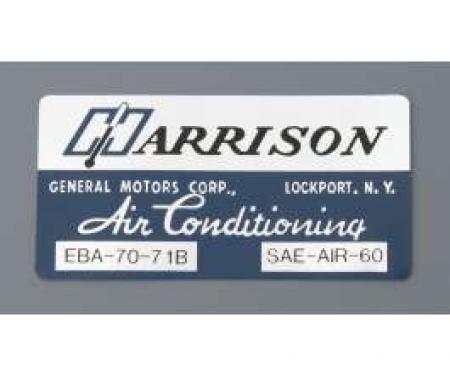 Camaro Air Conditioning Evaporator Box Decal, Harrison, 1971