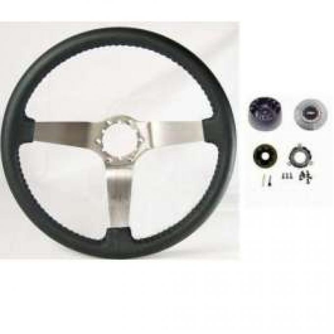Camaro Steering Wheel Kit, Black Leather, With Brushed 3-Spoke Design, 1967-1968