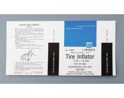 Camaro Space Saver Tire Inflator Decal, With 7.75 x 14, 1970-1972