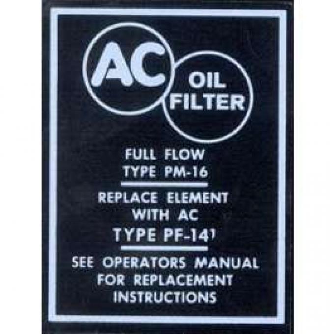 Camaro Oil Filter Canister Decal, AC, 1967
