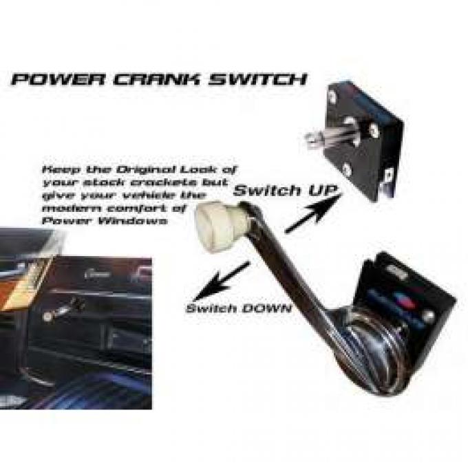 Camaro Power Window Switch, Crank Handle, 2-1/8 Deep Shaft