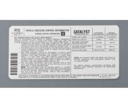 Camaro Decal, Emission Control, 5.0L, Automatic Or Manual Transmission, Code ZCX, 1987