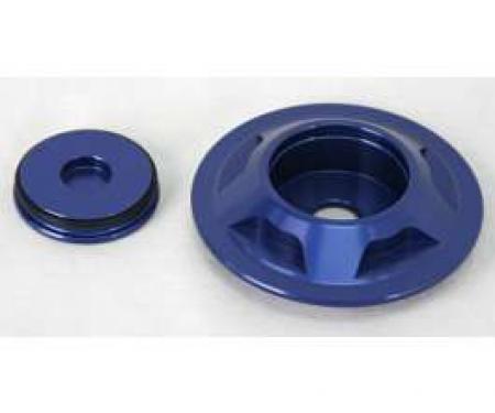 Camaro Shock Tower Caps, Billet Blue Aluminum Finish, 2010-2011