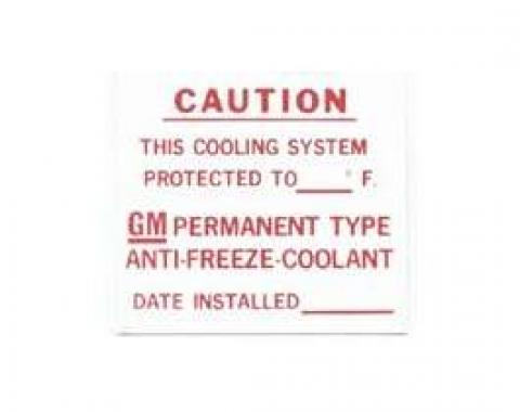 Camaro Fan Shroud Decal, Dealer Installed Anti-Freeze Coolant, 1967-1972