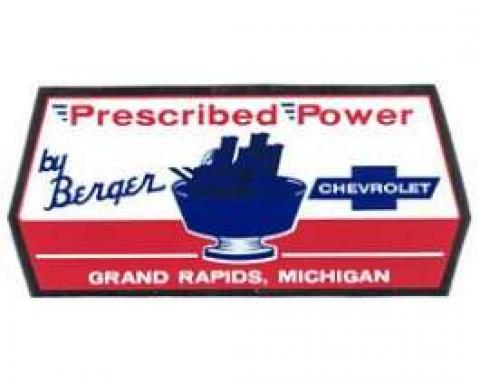 Camaro Berger Prescribed Power Decal, 1967-1969