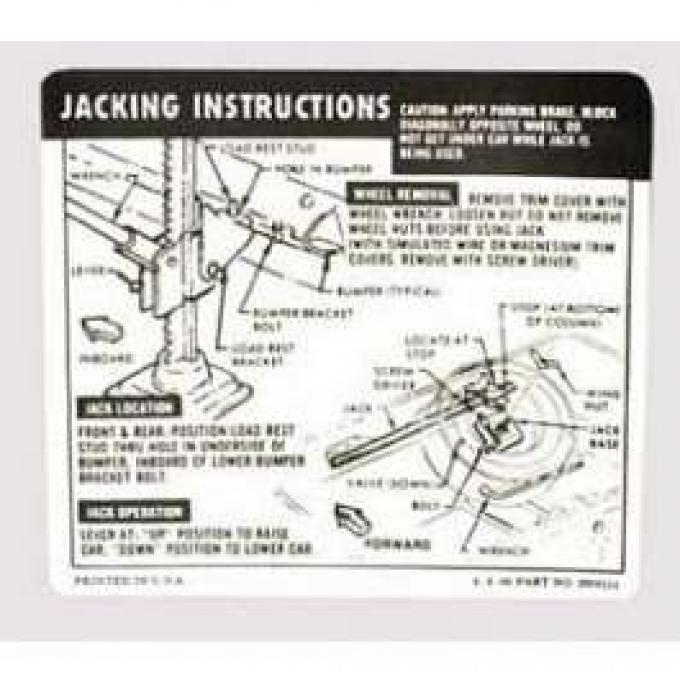 Camaro Jacking Instructions Decal, Trunk, Coupe, 1967 & Z28, 1968