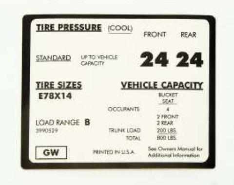 Camaro Tire Pressure Decal, 1971-1972