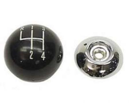 Camaro Shifter Knob, Manual Transmission, Black Ball/Chrome Base, 5/16 Thread, 4-Speed Shift Pattern, For Cars With Muncie Shifter, 1967-1968