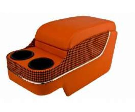 Camaro Custom Deluxe SS Floor Console, With Drink Holders, Houndstooth, With Chrome Trim, Orange & Black, 1967-1969