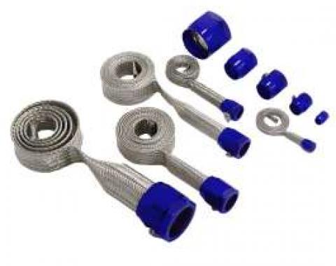 Camaro Universal Hose Cover Kit, Stainless Steel, With Blue Clamps, 1967-2002