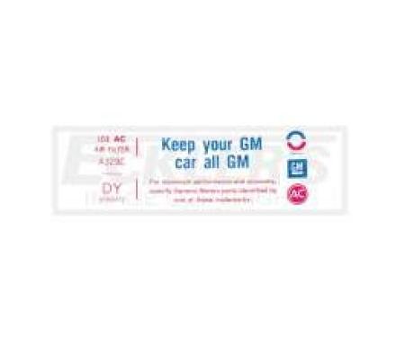 Camaro Air Cleaner Decal, Keep Your GM Car All GM, 350 Hi-Performance, Z28, 1974