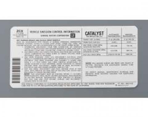 Camaro Decal, Emission Control, 5.0L, Automatic Or Manual Transmission, Code ZCX, 1987